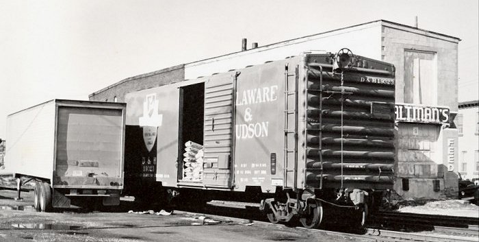 A Delaware & Hudson boxcar being delivered in Reading, PA.  Courtesy Bill Cauff.