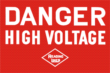 Reading Company High Voltage warning sign from a catenary pole.