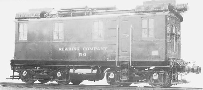 A view of Reading boxcab diesel switcher #50.  This was the first diesel locomotive owned by the Reading.