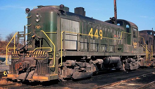 Reading RS-3 #449 was the only unit to receive the 1970s "Reading Green" paint scheme.