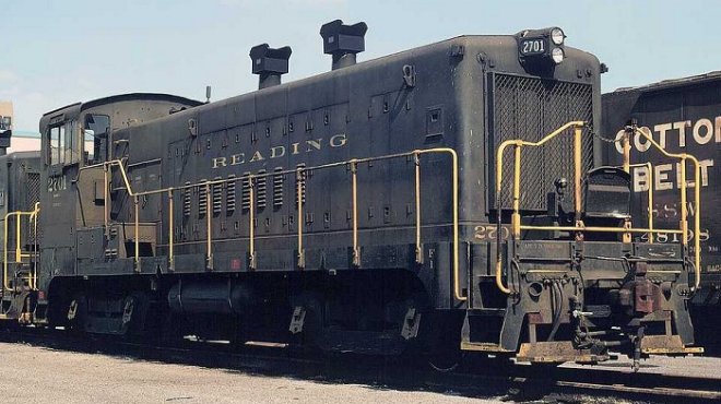 Reading EMD SW-1200m #2701.  This unit began as a Baldwin, and was later rebuilt with an EMD prime mover.