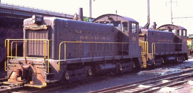 Reading SW900s 1501 and 1507 in Philadelphia, PA.  These locomotives were rebuilt from Baldwin VO-660s.  Photo courtesy Kim Piersol.