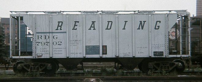 Reading Co. LOg Covered Hopper #79702 at Reading, PA.  Photo courtesy David Spohn.